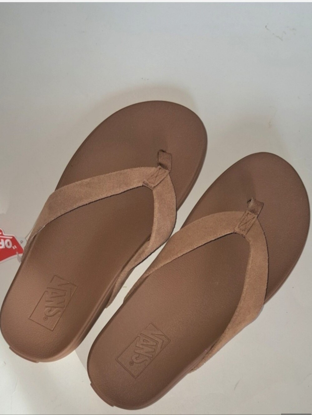 Van's Women Size 7 Off The Wall Mallorca Brown NWT Flip Flops Suede Straps